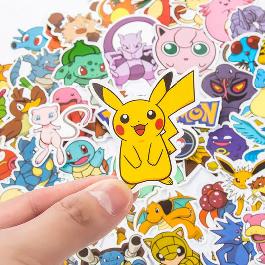 50pcs or 100pcs Pokémon Waterproof Stickers Kawaii Pikachu for Skateboard Bicycle Guitar Laptop