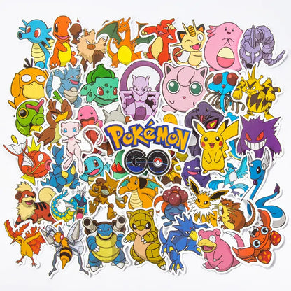 50pcs or 100pcs Pokémon Waterproof Stickers Kawaii Pikachu for Skateboard Bicycle Guitar Laptop